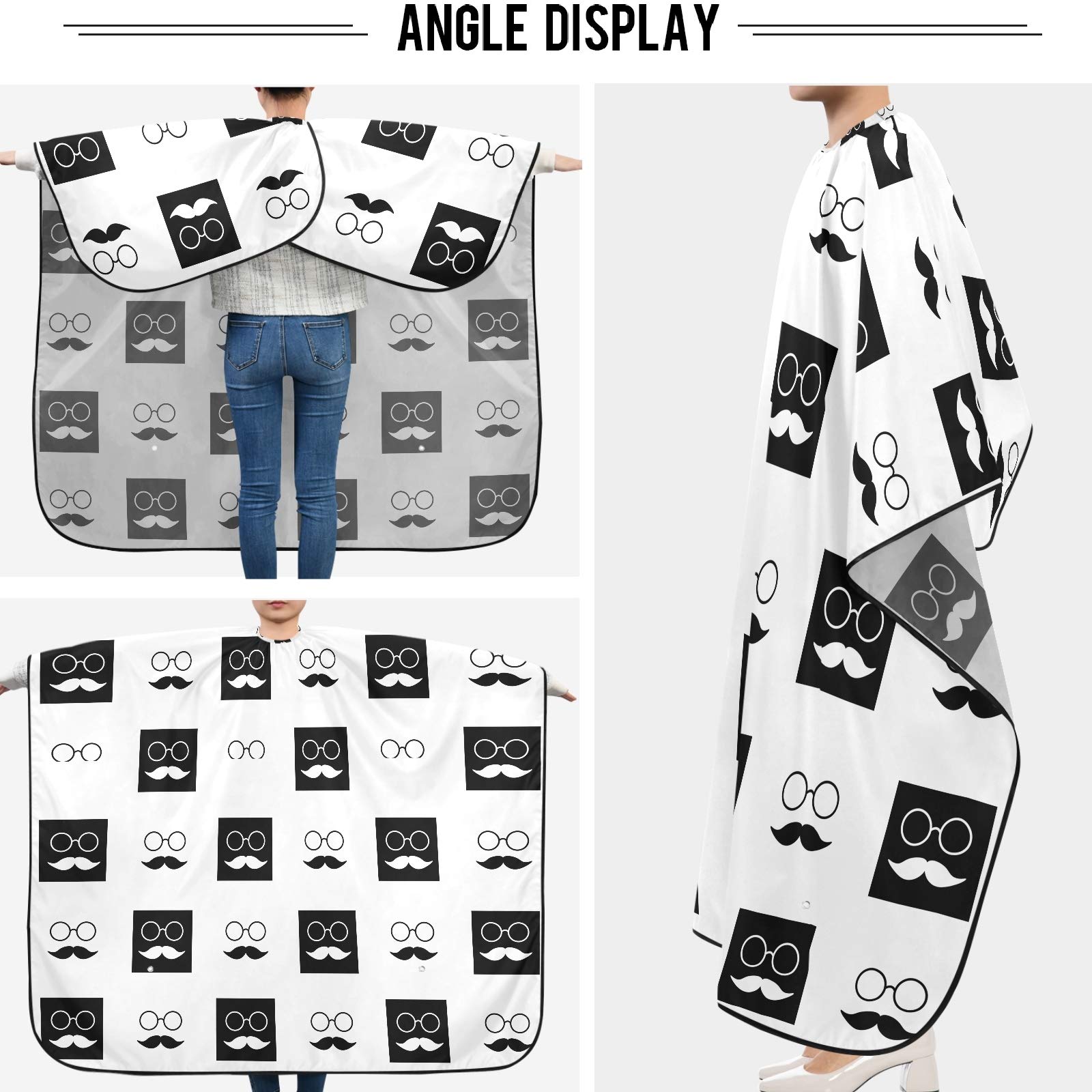 visesunny Mustache Glasses White Black Grid Barber Cape Anti-Static Hair Cutting Cape with Snap Closure Professional Salon Polyester Beard Shaving Bib Water-Resistant Hairdressing Cape Adjustable Snap