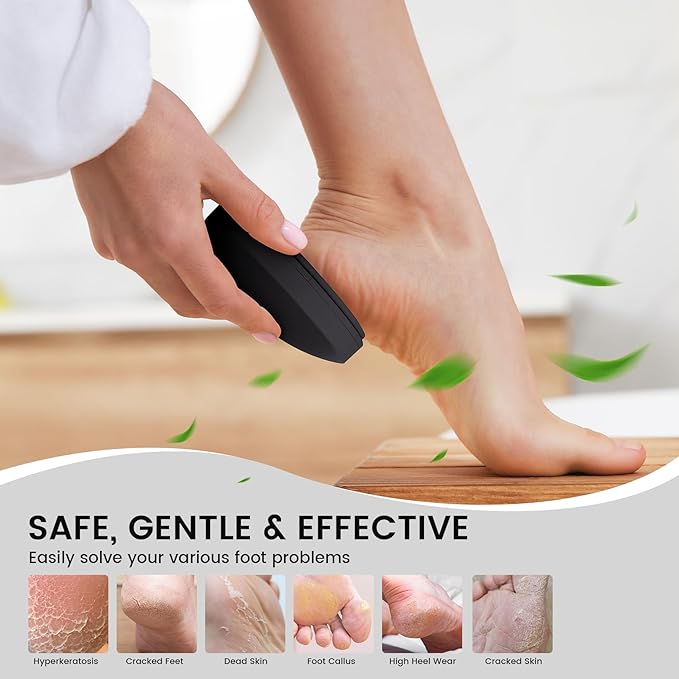 BEZOX Nano Glass Foot Pumice Stone Callus Remover with Cover – Gentle Glass Foot File Scraper, Effective Feet Scrubber for Dead Skin, and Portable Pedi Egg Foot Care Tool - Black