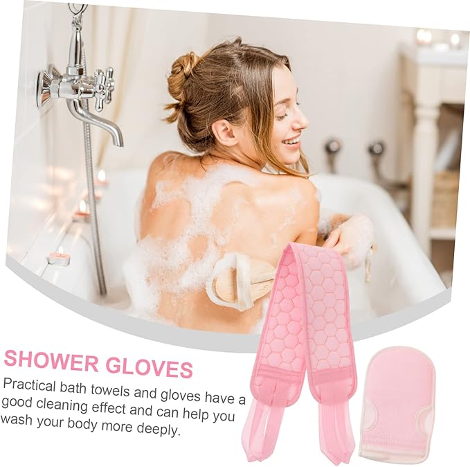 LIFKOME 2pcs Exfoliating Bath Strap Scrubber Back Cleaning Glove for Deep Cleansing and Relaxation for Spa Massages and Daily Bathing