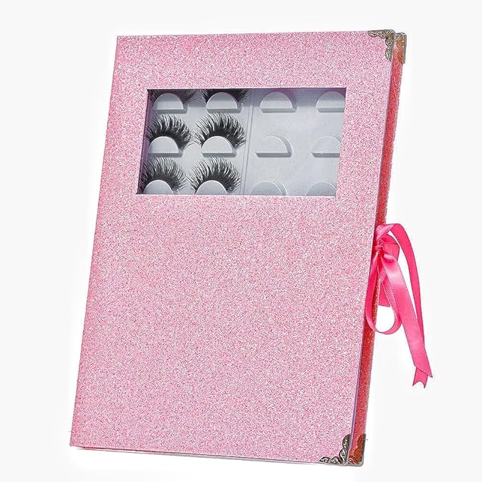 False Eyelash Storage Book Protable 16 Pari Eyelashes Organizer Holder Case Lash Contanier Box Glitter Cover Lash Container Empty Case with Eyelash Tweezer Pink