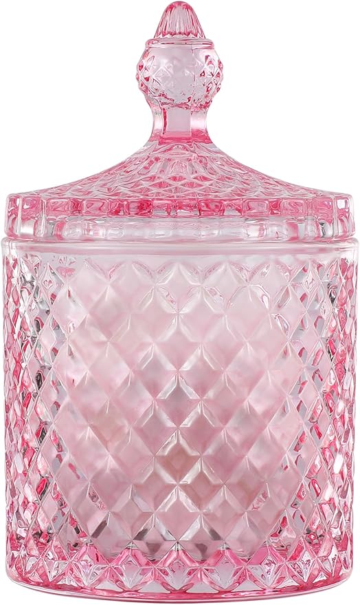 rejomiik Qtip Holder Apothecary Jars with Lid, Thick Glass, Pink