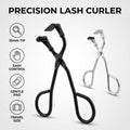 2 Pcs Eyelash Curler with Refill Pads - Mini Lash Curler for All Eyelash Shapes - Professional 2-in-1 Beauty Kit with Precision Tweezers - Stainless Steel Design for Perfect Control (Black+Silver)