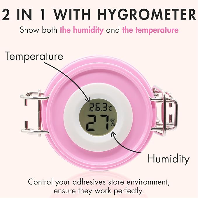 Embagol False Lash Glue Storage Tank With Thermometer Adhesive Carbon Sealed Leak-proof Containers Grafting Eyelash Extension Supplies(PINK)