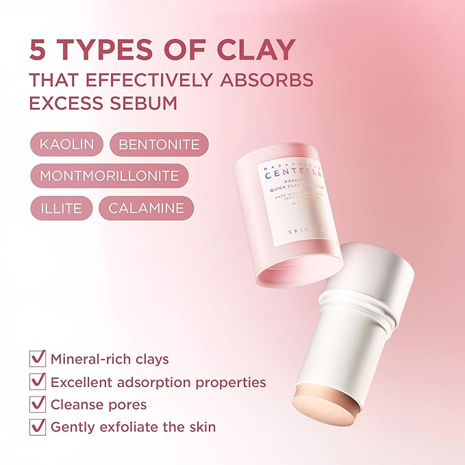 SKIN1004 [Hudson's Pick] Poremizing Quick Clay Stick Mask, Facial Clay Mask for Pores, Centella Clay Stick for Pore Minimizing, Pink Pore Mud Mask for Sebum Balance, Korean Skin Care, 0.95 oz / 27g