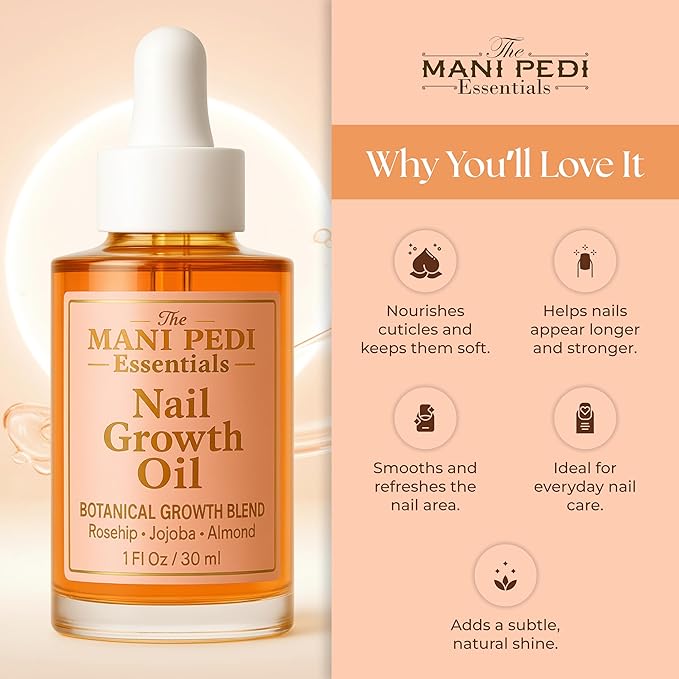 TMPE Nail Growth Oil 1 fl oz | Rosehip, Jojoba & Almond Oil Blend | Fast Nail Growth Serum for Stronger Longer Nails | Cuticle Oil Strengthener | Nourishing Nail Treatment for Brittle Damaged Nails