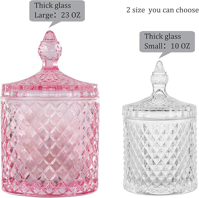 rejomiik Qtip Holder Apothecary Jars with Lid, Thick Glass, Pink