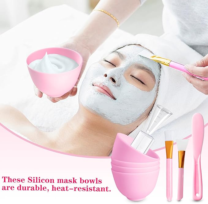 Silicone Face Mask Mixing Bowl, Silicone Bowls for Facials, DIY facial mask mixing bowl for Home Salon Spa Face Skin Applicator Bowl, Pink