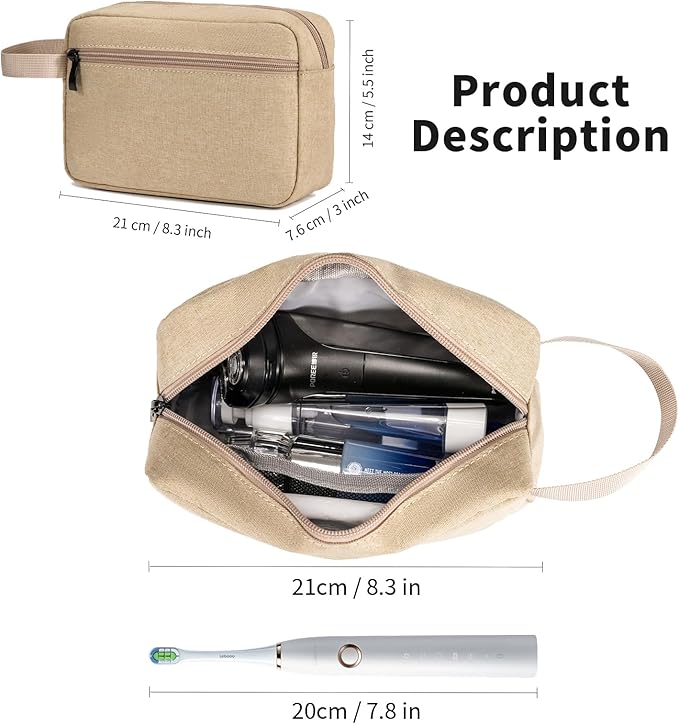 XIRYOHEAUR Travel Hanging Toiletry Bag with Carry Handle - Water-Resistant Small Cosmetic Organizer for Men & Women, Makeup, Shaving Kit, Gym & Travel Essentials (Khaki)