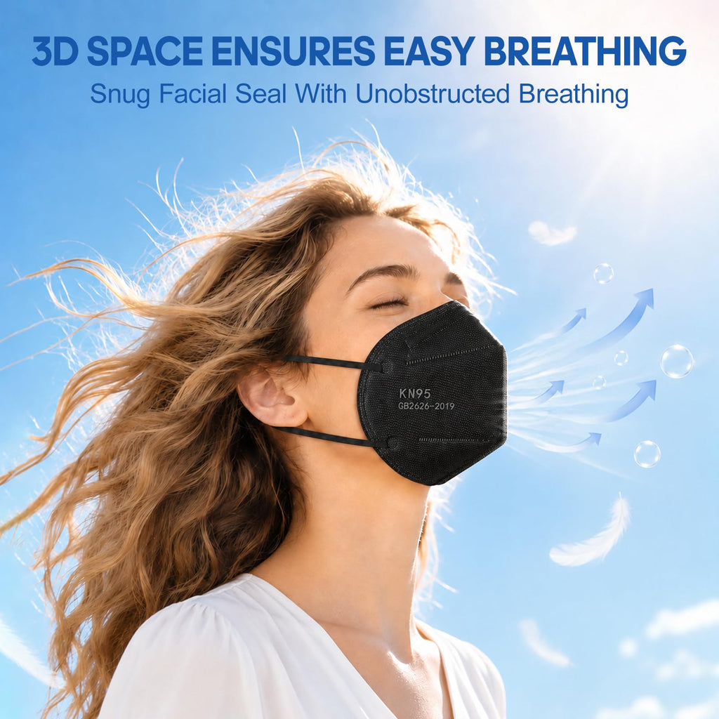 ChiSip KN95 Face Masks for Adults, 5-Ply Disposable Masks, Black 60 Packs
