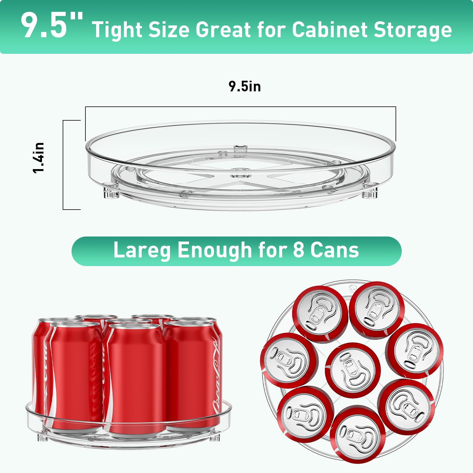 Optish 4 Pack Lazy Susan Organizer, 9.5 Inch Lazy Susan Turntable for Cabinet, Refrigerator Organizer for Pantry Organizers and Storage, Non-Skid Fridge Organizer