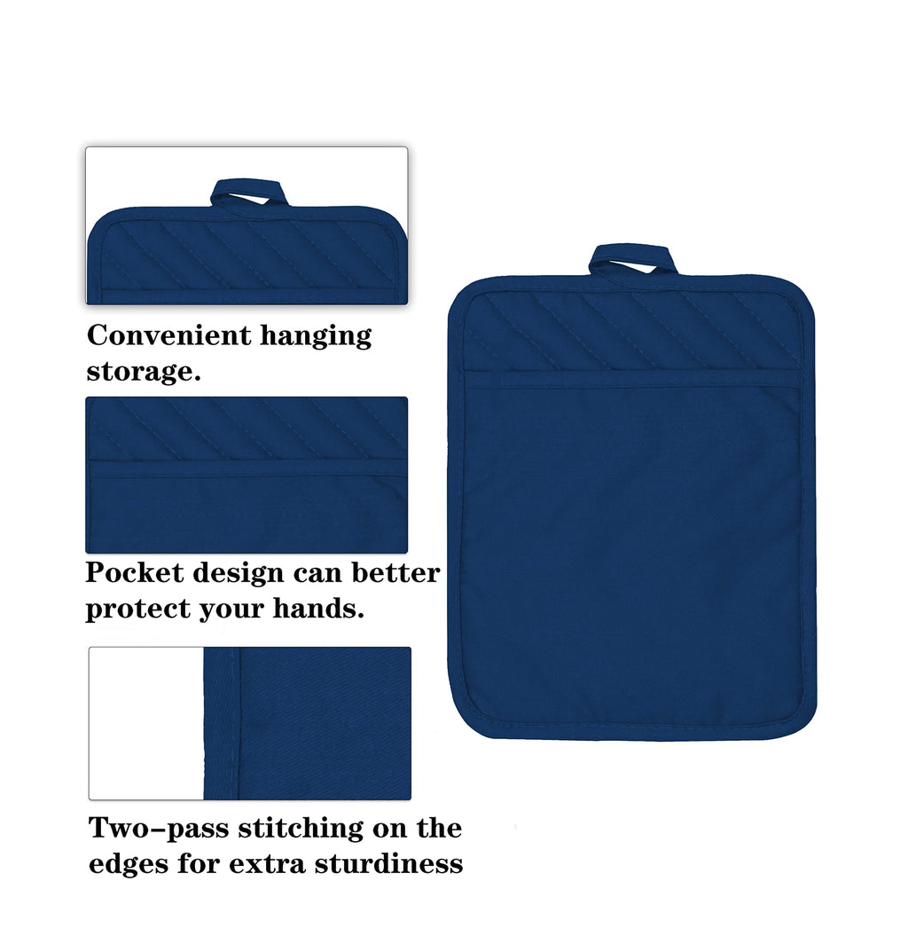 VEIKERY Oven Pot Holder with Pocket Cotton Heat Resistant Coaster Potholder Kitchen Hot Pad Oven Mitts for Cooking Square 7"x9"Set of 5 (Blue)