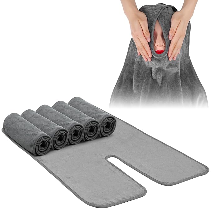 6 Pack U-Shaped Microfiber Facial Towels for Estheticians,Soft Spa Towels for Skincare, Massage & Professional Use(Gray,15.74" x 23.62")