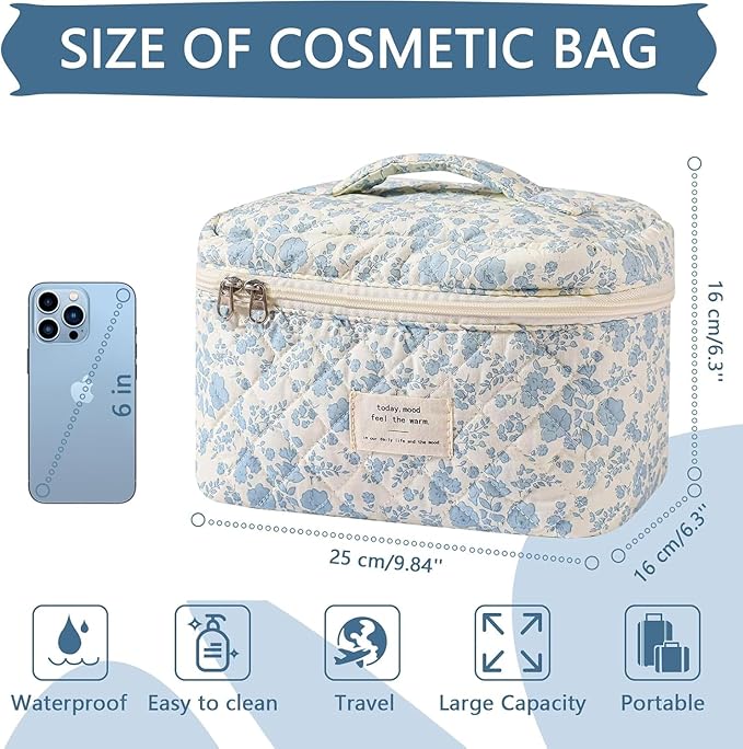 Gosect Makeup Bag Set, Cute Cosmetic Bag for Women Girls, Floral Coquette Aesthetic Toiletry Bag, Travel Make Up Organizer Bag (BDLH)