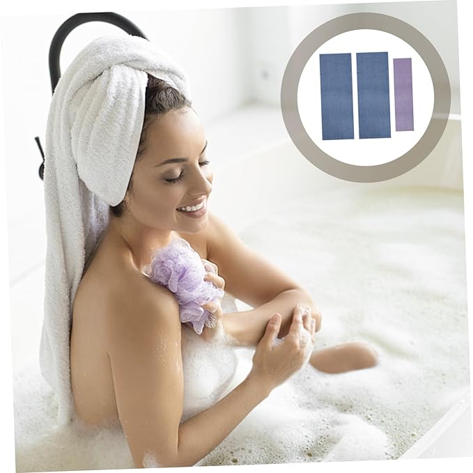 FOYTOKI 3pcs Bathroom Towels Back Scrubbers Exfoliating Bath Cloth Wash Massage Mitts and Long Straps for Back Rubbing