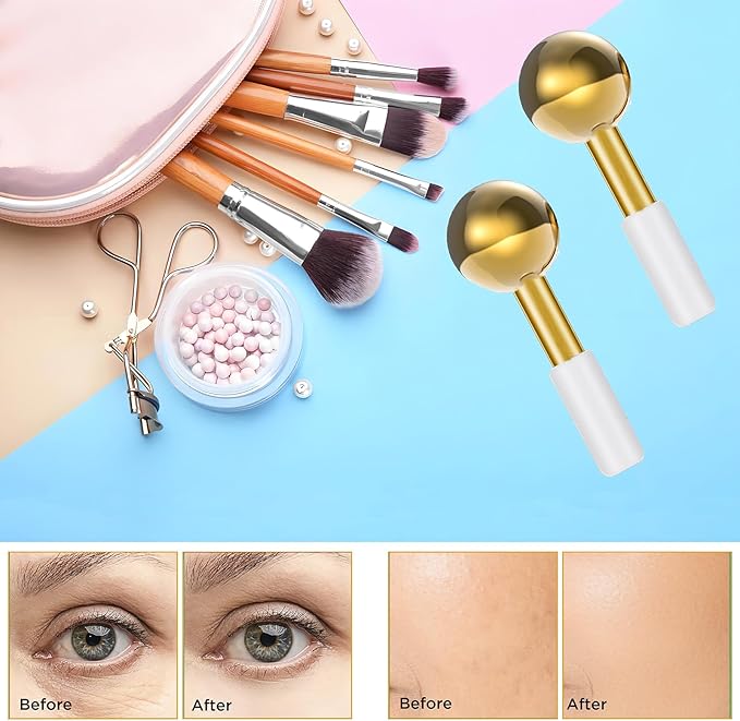Ntwoiee 2 Pcs Ice Globes for Face & Eyes, Unbreakable Stainless Steel Cryo Sticks for Beauty Routines, Facials Cold Roller Cooling Globes for Puffiness, Wrinkles, Dark Circles, Headaches