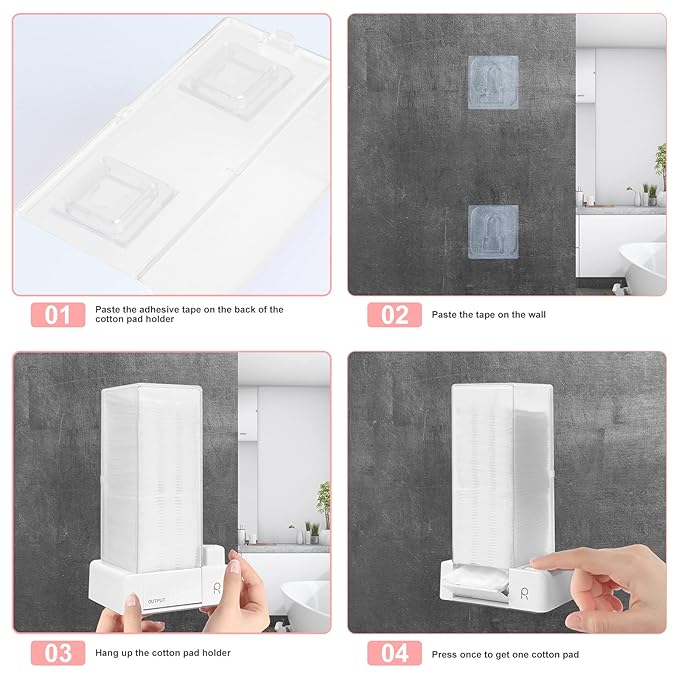 Aukiron Automatic Cotton Pad Holder, Square Press Out Cosmetic Cotton Makeup Removers Pad Holder, Makeup Organizer Container Dispenser Storage Display Rack (White)