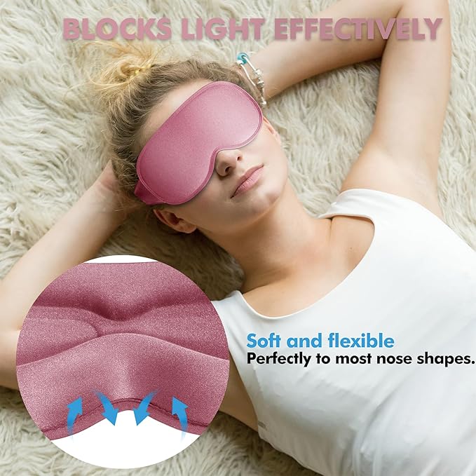 Sleep Eye Mask for Men Women, Lash Extensions 3D Sleeping Mask, Travel Blackout Night Blindfold Eye Shade Cover with Adjustable Strap (Rose)