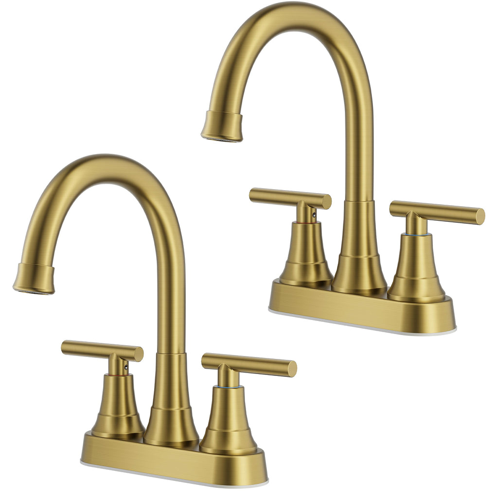 FORIOUS Brushed Gold Bathroom Faucets, 4 Inch Centerset Vanity Faucet Gold