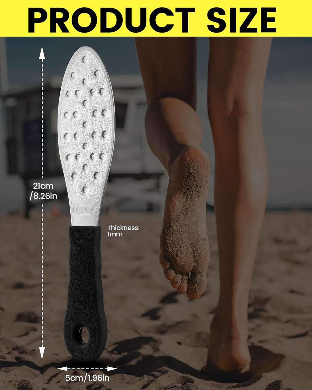 BEZOX Slim Portable Metal Foot File(1 PCS) – Double-Sided Callus Remover for Feet, Travel Foot Scrubber & Foot Exfoliate Tool with Non-Slip Handle, Pedicure Tools for Feet - Black