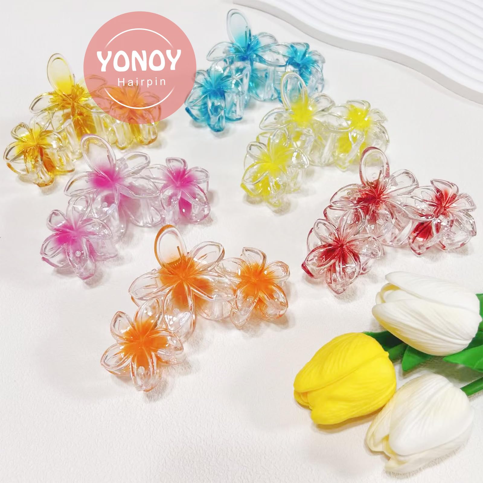 YONOY 6Pcs Flower Hair Clips for Women,Non-Slip Matte Flower Hair Clips for Women,Hawaiian Hair Flower Clip Large Plumeria Strong Hold Hair Claws Banana Cute Clip Beach Hair Accessories