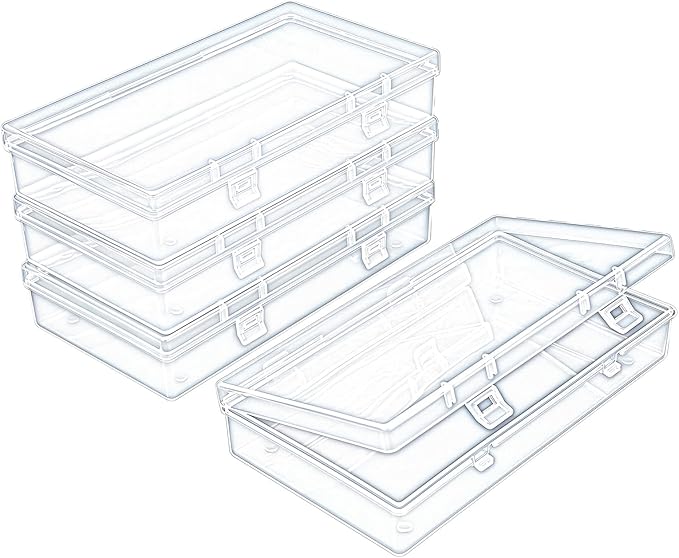 4 Pack Rectangular Clear Plastic Storage Containers Box with Hinged Lid for Beads and Other Small Craft Items (6.1 x 3.3 x 1.18 inch)