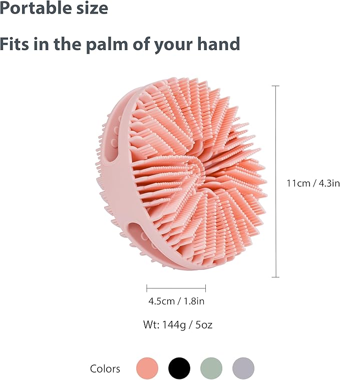 MtBoi 2 Pack Silicone Exfoliating Body Scrubber, Silicone Body Brush, Soft Silicone Loofah for Sensitive Skin, Shower Head Massager, Easy to Clean, Lathers Well(Pink&Black)