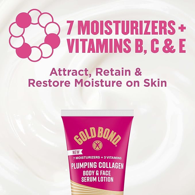 Gold Bond Plumping Collagen Body & Face Serum Lotion, Lightweight Hydrating Moisturizer with Collagen Peptide Complex, Jojoba & Grapeseed Oils to Visibly Plump Skin, Cherry Blossom Scent, 2 oz, 6 pack