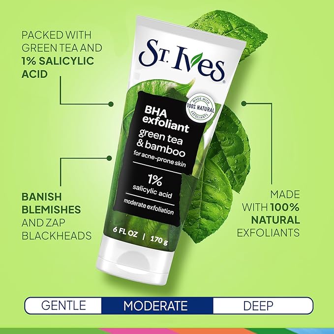 St. Ives Facial Scrub Variety 2-Pack – Fresh Skin Apricot + Blackhead Clearing Green Tea, Exfoliating Face Scrubs, 6 Oz Ea