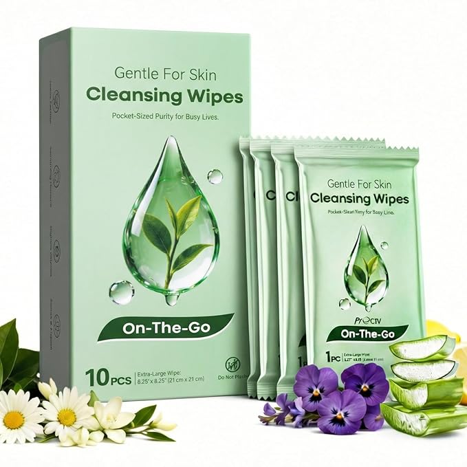 10 PCS Rinse-Free Body Wipes, Ultra Thick Shower Wipes for Skin, Disposable & Travel Essentials, Hypoallergenic, Green Tea & Aloe-Infused, XL Cleansing Wipes for Post Workout Cleanup & Elderly Hygiene