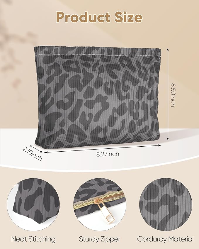 Ksriylm Classical Sexy Makeup Pouch for Women Small Make Up Bag for Purse Zipper Initial Makeup Cosmetic Bags Pouches for Purse Aesthetic Travel Toiletry Bags, Black Leopard