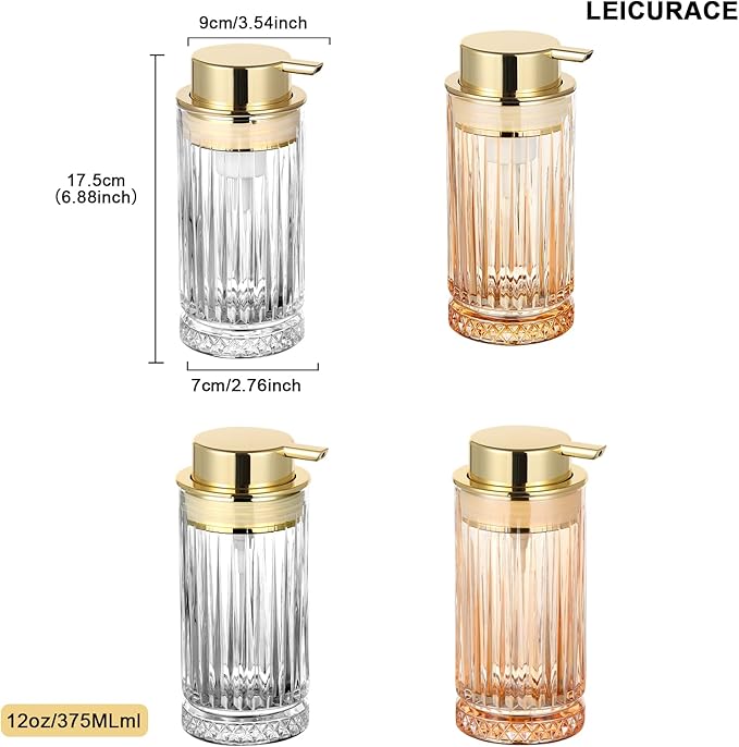 LEICURACE Glass Foam Soap Dispenser, Refillable Faming Dispenser with Gold Pump, Foam Hand Soap Dispenser for Bathroom Kitchen, Home Decor （Foam Type/Gold）
