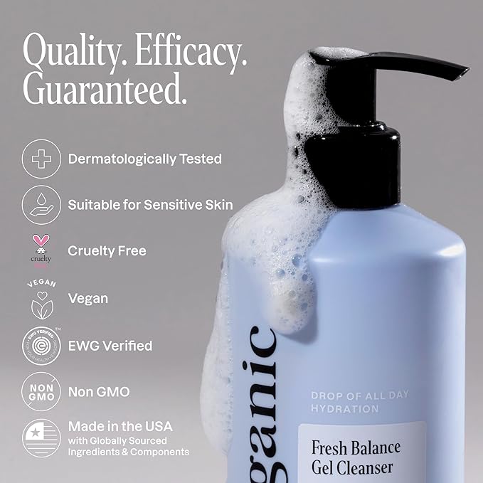 Cliganic Hydrating Gel Cleanser with Triple Botanical Complex® – Gentle Face Wash with Jojoba Rosehip Argan Oils Removes Makeup & Impurities Aloe Vera Glycerin for Balanced Glowing Skin 8oz 2 PACK