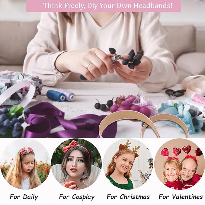 Wecoe 10 Pack Pink Headbands 1 Inch Wide Satin Headbands Women Non Slip Fashion Plain Head Bands Solid Hair Bands DIY Valentine's Day Hair Accessories for Women Girls Diademas Para Mujer