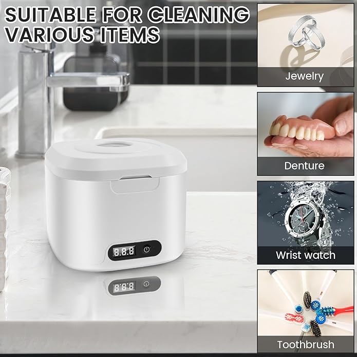 ZJRDYYK Ultrasonic Retainer Cleaner Machine, 340ML Ultrasonic Cleaner Machine for Braces, Jewelry, Mouth Guard, Glasses, Watch, Denture and Makeup Tools, ABS+304 Stainless Steel, 304 stainless steel