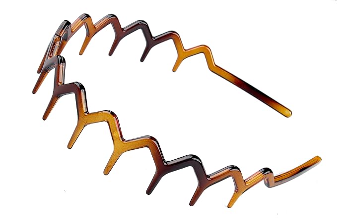 KALIYOTO Zig Zag Headbands - Recycled Plastic Wavy Hair Band with Teeth, Headbands for Women and Men, Classic 90s Hair Accessories, Black and Brown - 2 pcs