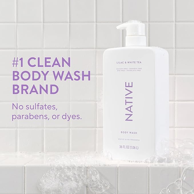 Native Sulfate Free Body Wash Contains Naturally Derived Ingredients | for Women & Men| Lilac & White Tea, 36 oz