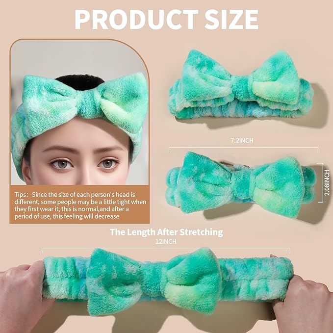 Teenitor Makekup Headband, 5pcs Spa Headband for Face Washing with Removable Bow