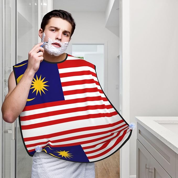 NOUZU Malaysia Flag Print Beard Bib Apron For Men, Beard Hair Catcher For Men Shaving Trimming,Beard Cape Cloth