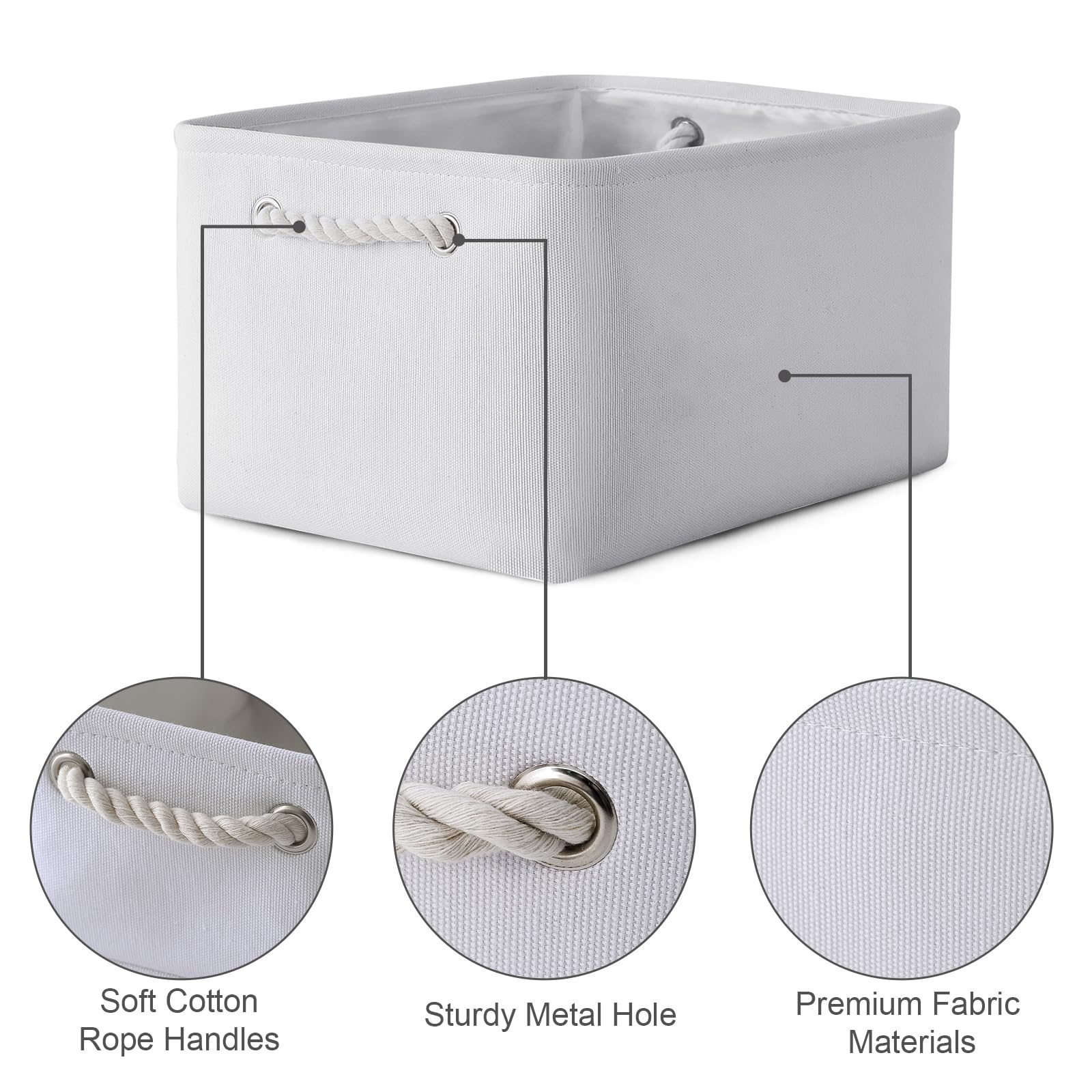 TheWarmHome Storage Basket for Gifts Empty - Large 3 Pack 15.7x11.8x8.2 inch Storage Basket for Organizing with Handles, Canves Storage Bins for Organizer Closet Toy Cubes Gift (White)