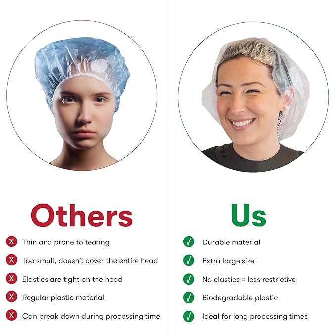 FRAMAR XL Processing Caps - Disposable Shower Caps For Women, Hair Coloring Cap, No-Mess Color Processing, No More Tight Elastic Headaches, Extra Large Coverage For Thick, Long Hair – 50 Count