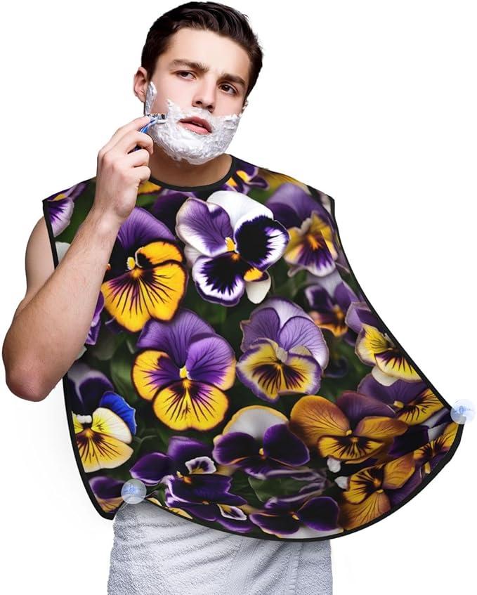 NOUZU Pansy Perfection Print Print Beard Bib Apron For Men, Beard Hair Catcher For Men Shaving Trimming,Beard Cape Cloth