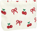 Ksriylm Cute Makeup Pouch for Women Bow Cherry Small Make Up Bag for Purse Zipper Initial Cosmetic Bags Pouches for Purse Aesthetic Travel Toiletrybags,Red Cherries Bows