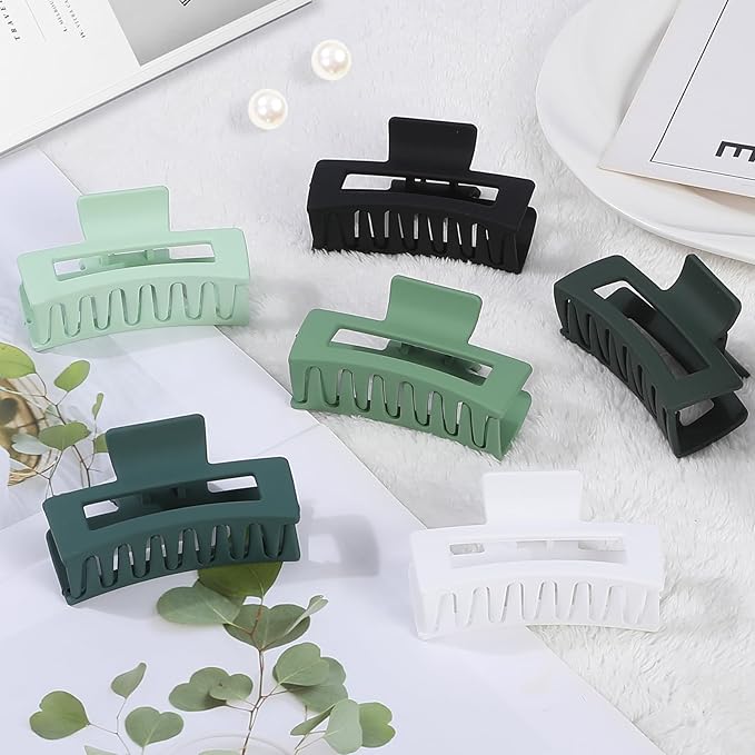 Sisiaipu 3.5 Inch Medium Hair Claw Clips 6 Pack Hair Clips for Women Square Rectangle Claw for Hair Banana Jaw Clips Hair Accessories for Girls (Green)