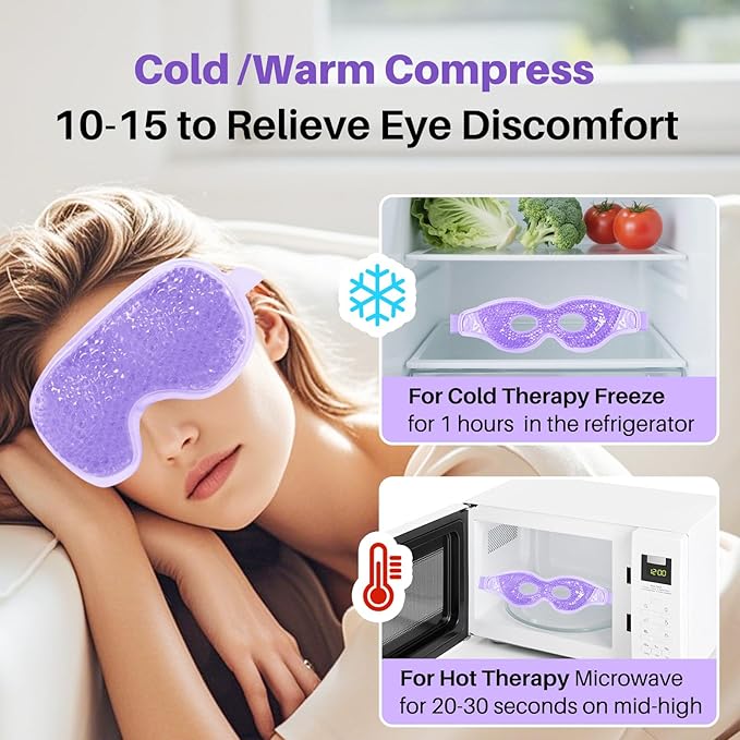 Permotary Cooling Eye Mask with Gel Bead 2 Pack Gel Eye Mask Cold Eye Mask for Relaxtion,Puffy Eyes Reusable Cold & Warm Compress for Puffiness,Dry Eyes,Headaches,Migraines,Stress Relief,Post Surgery