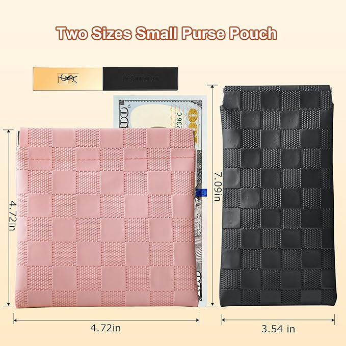 Muswelf 6 Pack 2 Sizes Small Makeup Pouches, Checkered Snap Closure Purse Pouches, PU Leather Coin Pouches, Sunglasses Case, Lipstick Case, Mini Travel Organizer for Women