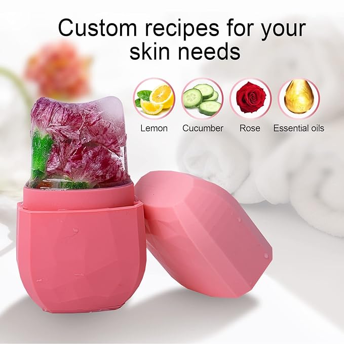 Diamond ice Cube Roller - Silicone Skin Care ice Roller for face & Eye Puffiness Relief Beauty gua sha Facial Tools Massage ice Mold cryo Cube ice Roller Best Women’s Gift (Pink)