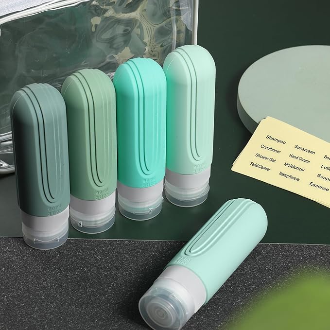 CHEODIN Travel Bottles for Toiletries, 5 Pack TSA Approved Travel Size Containers, 3oz Leak Proof Refillable Travel Accessories for Shampoo Conditioner, BPA Free Travel Bottles with Toiletry Bag