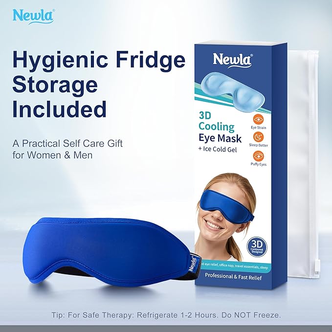 Contoured Cooling Gel Eye Mask: Snug-Fit Cold Compress for Puffy Eyes, Migraine & Sinus Pressure