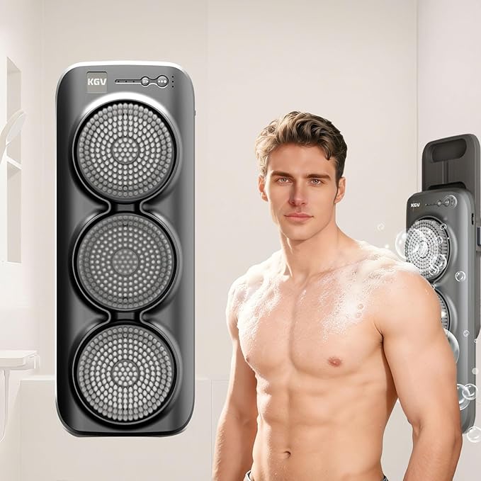 Electric Back Scrubber for Shower with 3 Motorized Brush Heads, Wall-Mounted Back Scrubber for Shower, Hands-Free Design, Easy to Install, for Elderly, Obese & Skin Care Enthusiasts