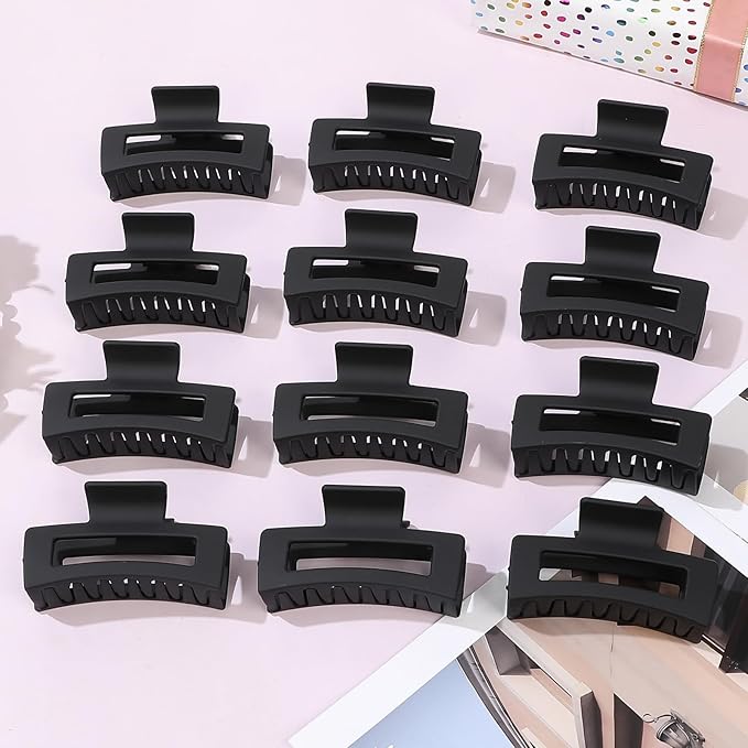 Sisiaipu 3.5 Inch Medium Hair Claw Clips 12 Pcs Square Claw for Thick and Thin Hair Rectangular Rectangle Hair Clips Jaw Clips Bulk Hair Accessories for women and Girls (Black)